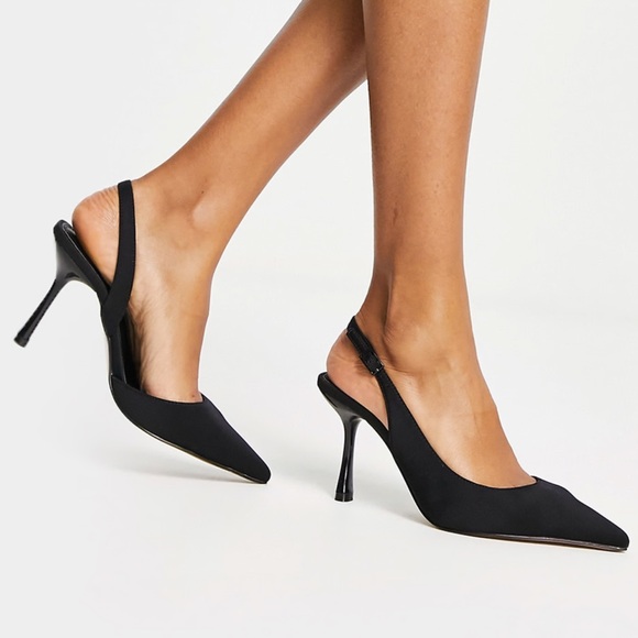 ASOS DESIGN Simmer slingback stiletto mid shoes in black - Picture 1 of 11